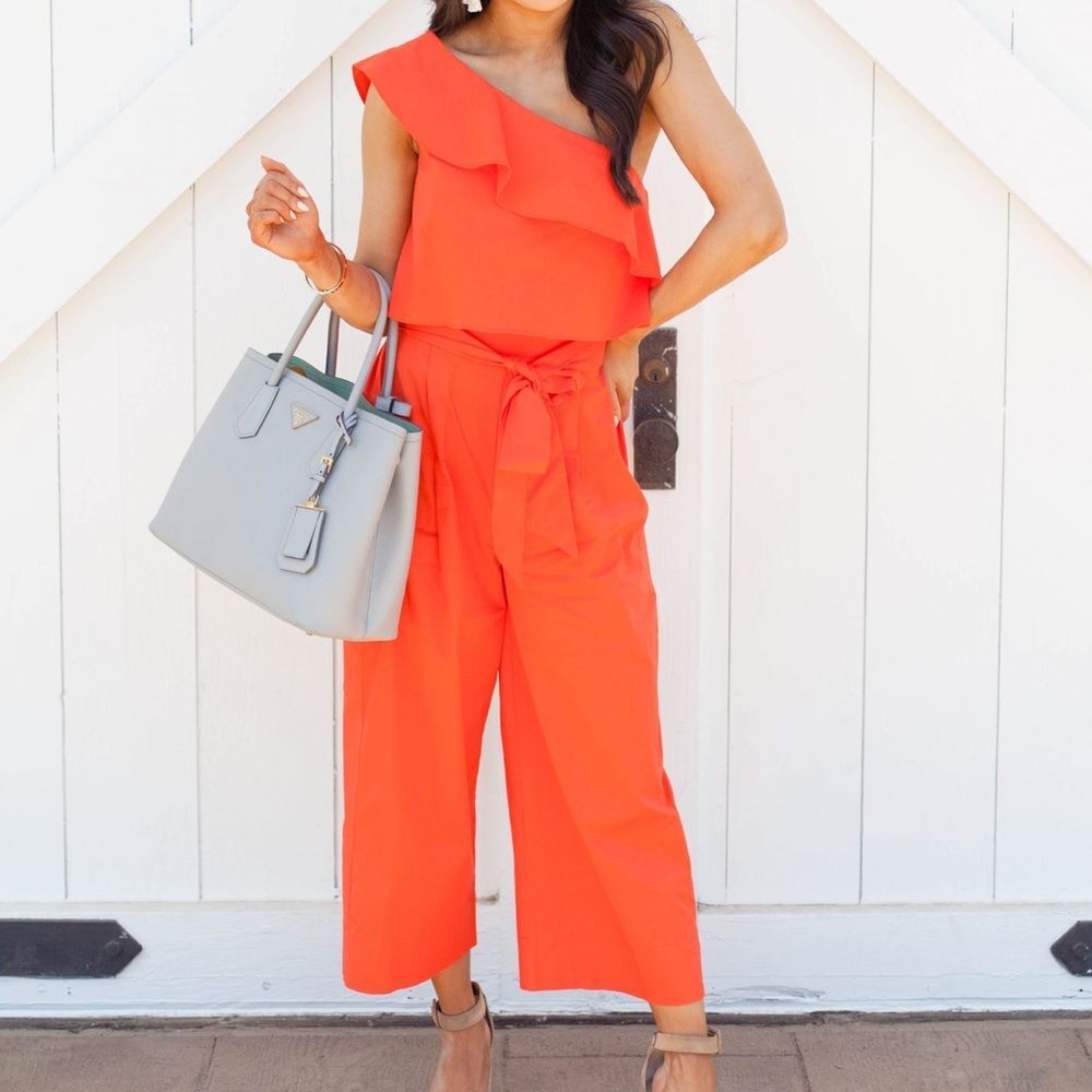 Zara Orange One Shoulder Jumpsuit Size Medium